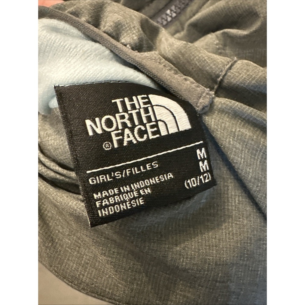 THE NORTH FACE REVERSIBLE PERRITO HOODED GIRLS JACKET Sz Medium 10/12 Grey/Blue - Picture 5 of 16